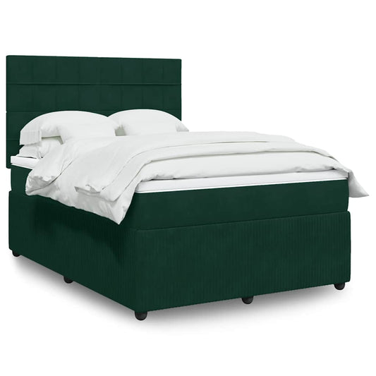 vidaXL Κρεβάτι Boxspring με Στρώμα Σκούρο Πράσινο 160x200εκ. Βελούδινο