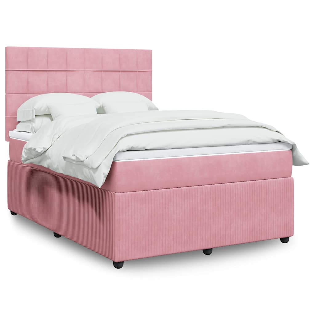 vidaXL Κρεβάτι Boxspring με Στρώμα Ροζ 160x200 εκ. Βελούδινο