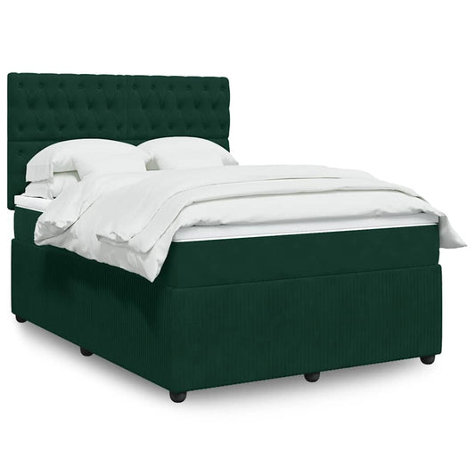 vidaXL Κρεβάτι Boxspring με Στρώμα Σκούρο Πράσινο 160x200εκ. Βελούδινο