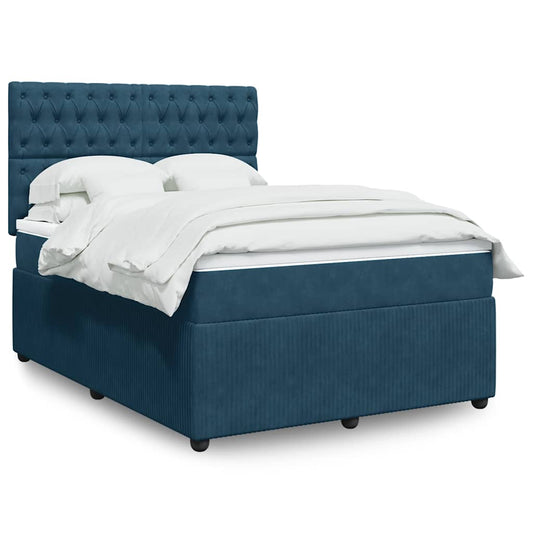 vidaXL Κρεβάτι Boxspring με Στρώμα Σκούρο Μπλε 160x200 εκ. Βελούδινο