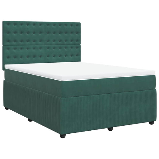 vidaXL Κρεβάτι Boxspring με Στρώμα Σκούρο Πράσινο 160x200εκ. Βελούδινο