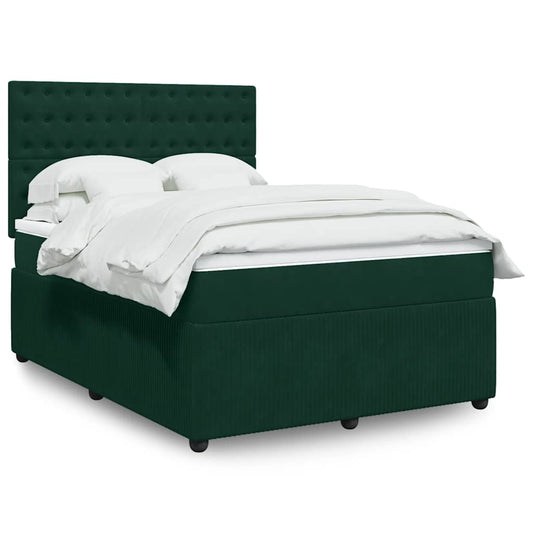 vidaXL Κρεβάτι Boxspring με Στρώμα Σκούρο Πράσινο 160x200εκ. Βελούδινο