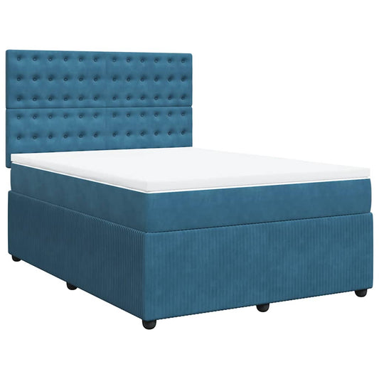 vidaXL Κρεβάτι Boxspring με Στρώμα Σκούρο Μπλε 160x200 εκ. Βελούδινο
