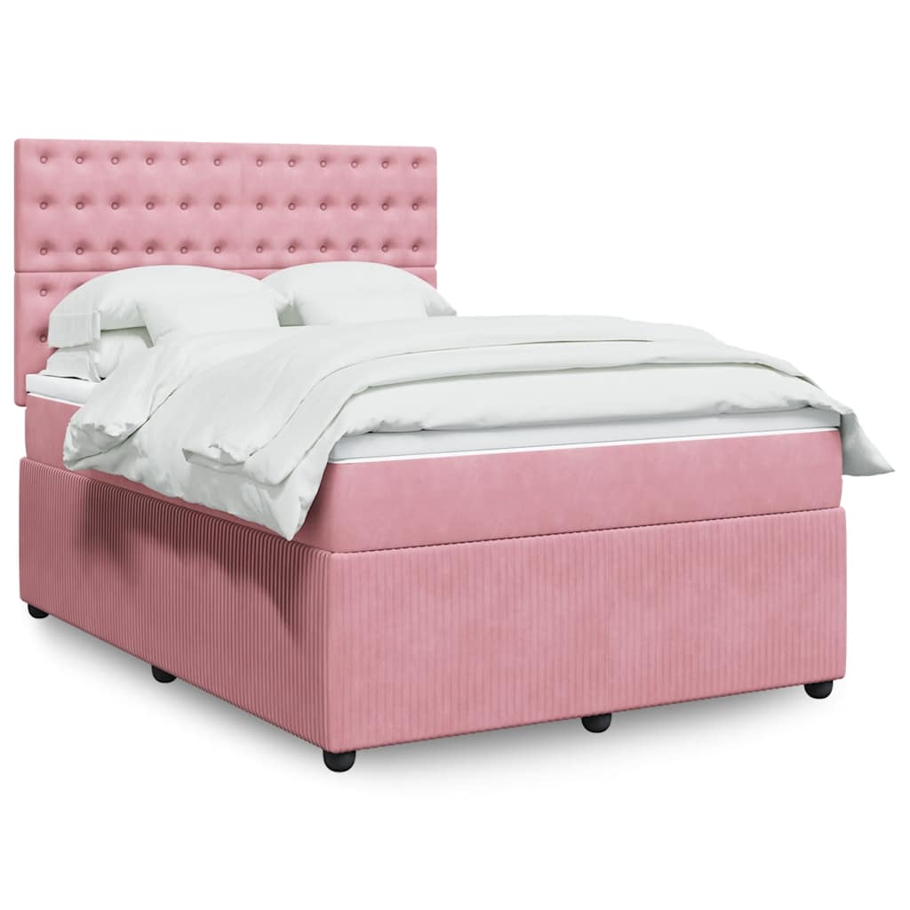 vidaXL Κρεβάτι Boxspring με Στρώμα Ροζ 160x200 εκ. Βελούδινο