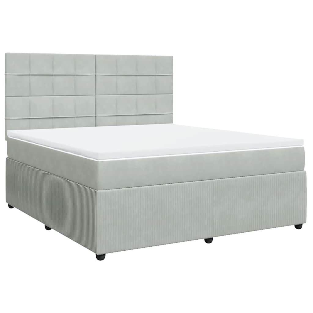 vidaXL Κρεβάτι Boxspring με Στρώμα Ανοιχτό Γκρι 180x200 εκ. Βελούδινο