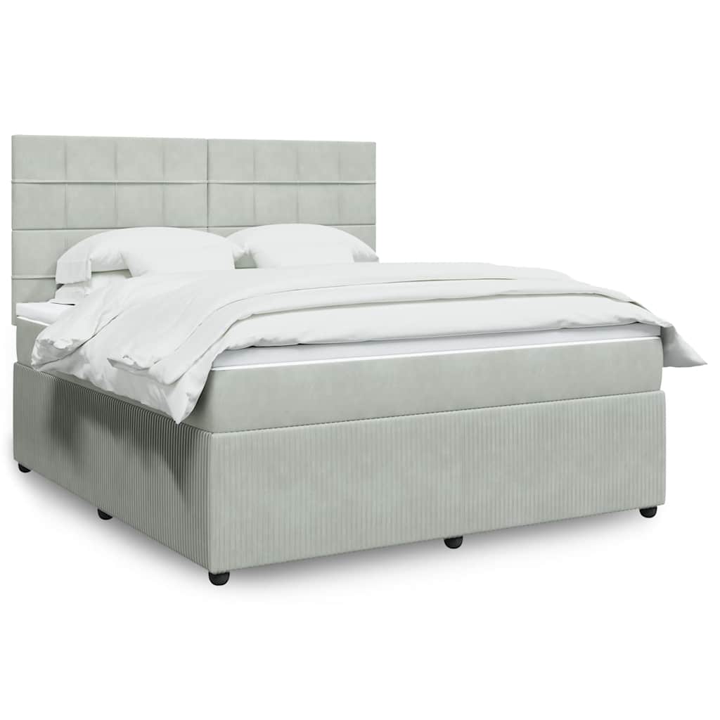 vidaXL Κρεβάτι Boxspring με Στρώμα Ανοιχτό Γκρι 180x200 εκ. Βελούδινο