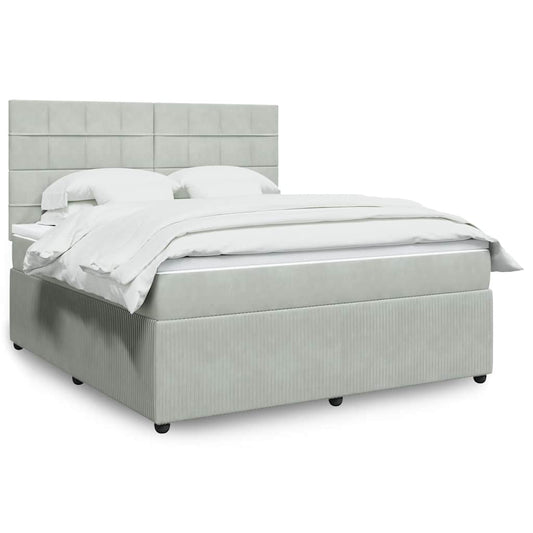 vidaXL Κρεβάτι Boxspring με Στρώμα Ανοιχτό Γκρι 180x200 εκ. Βελούδινο