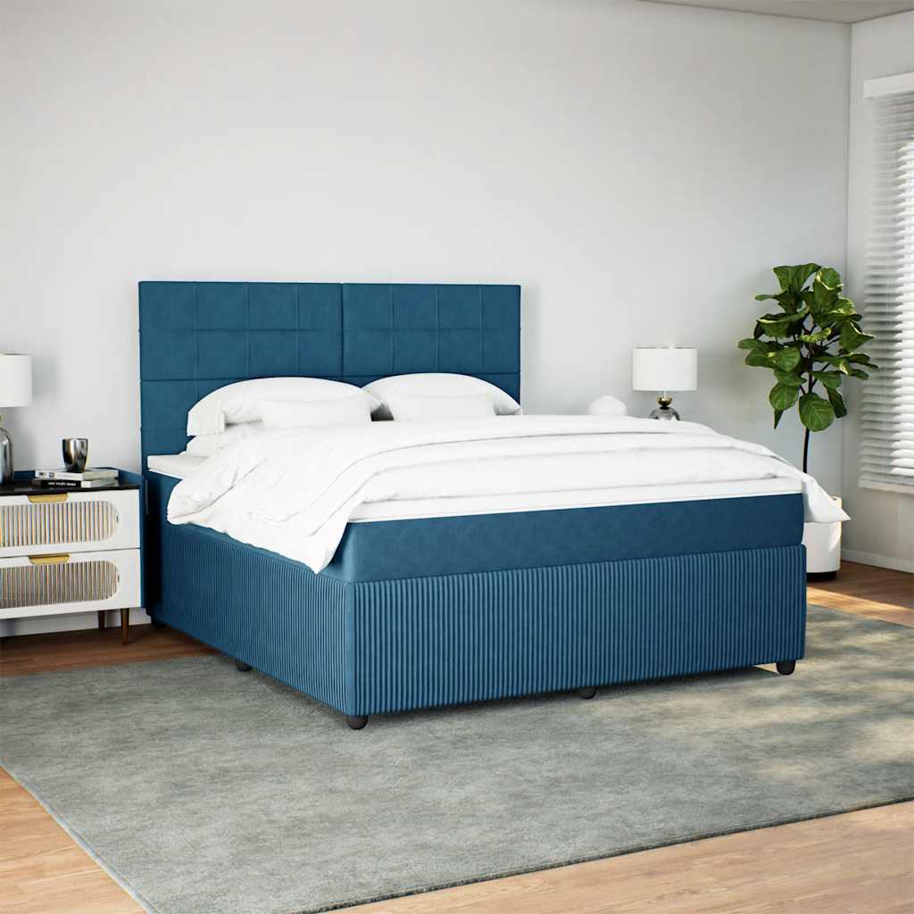 vidaXL Κρεβάτι Boxspring με Στρώμα Σκούρο Μπλε 180x200 εκ. Βελούδινο