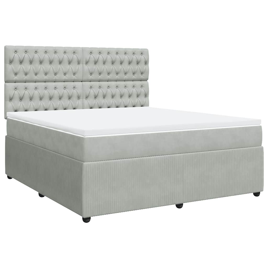 vidaXL Κρεβάτι Boxspring με Στρώμα Ανοιχτό Γκρι 180x200 εκ. Βελούδινο