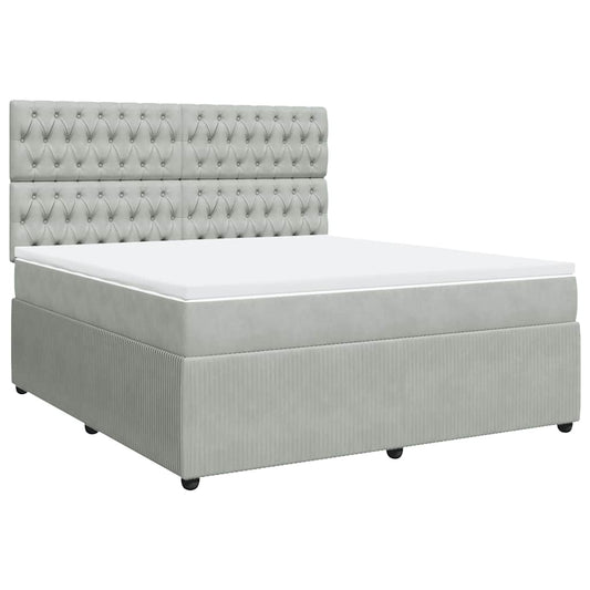vidaXL Κρεβάτι Boxspring με Στρώμα Ανοιχτό Γκρι 180x200 εκ. Βελούδινο