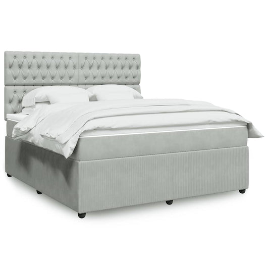 vidaXL Κρεβάτι Boxspring με Στρώμα Ανοιχτό Γκρι 180x200 εκ. Βελούδινο