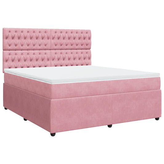 vidaXL Κρεβάτι Boxspring με Στρώμα Ροζ 180x200 εκ. Βελούδινο
