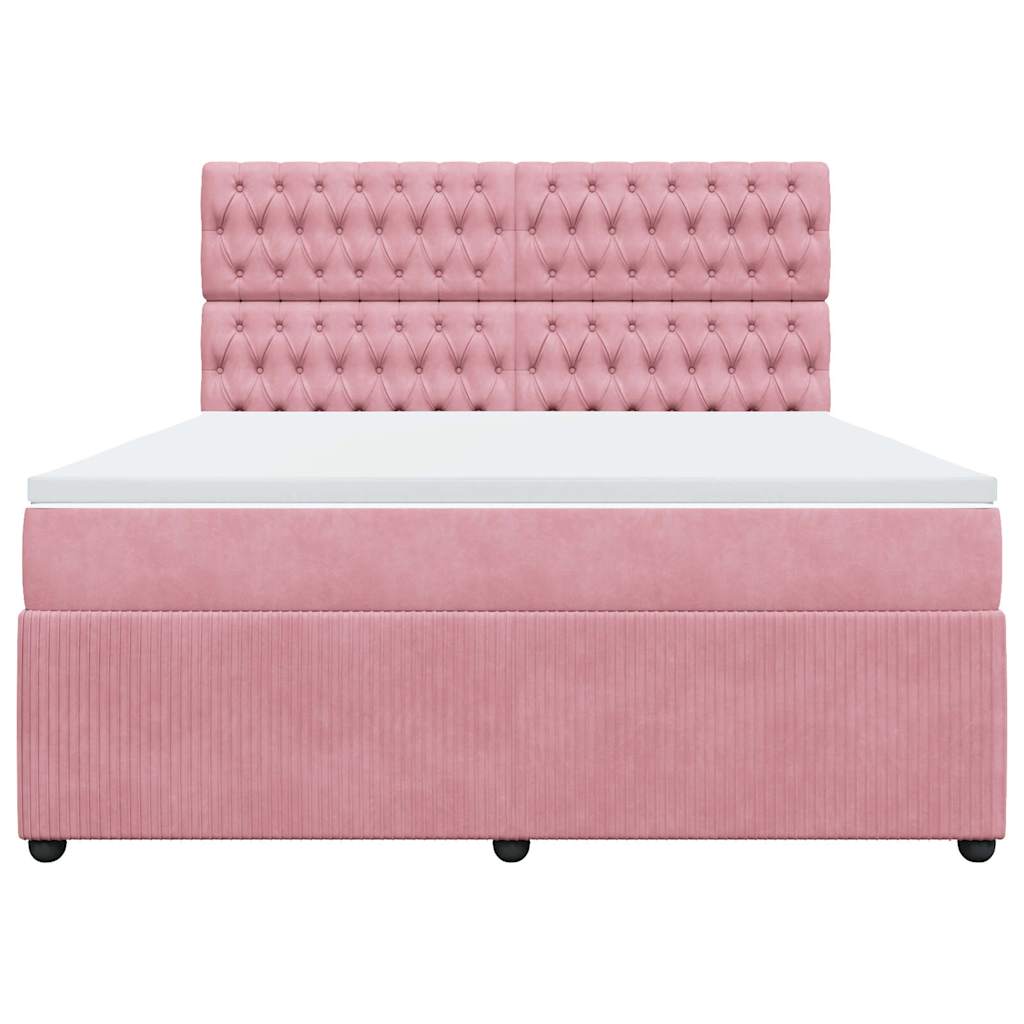 vidaXL Κρεβάτι Boxspring με Στρώμα Ροζ 180x200 εκ. Βελούδινο