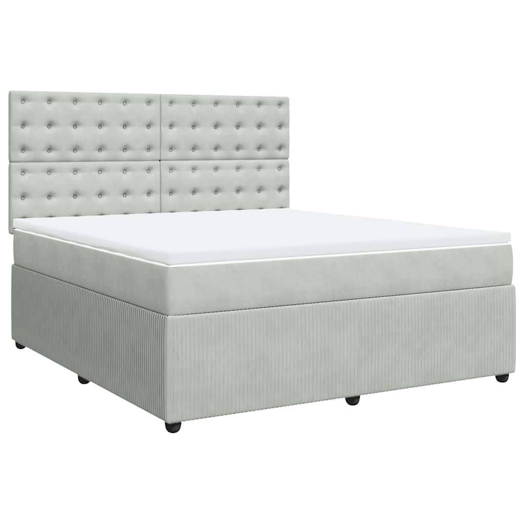 vidaXL Κρεβάτι Boxspring με Στρώμα Ανοιχτό Γκρι 180x200 εκ. Βελούδινο