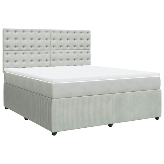 vidaXL Κρεβάτι Boxspring με Στρώμα Ανοιχτό Γκρι 180x200 εκ. Βελούδινο