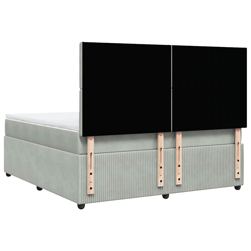 vidaXL Κρεβάτι Boxspring με Στρώμα Ανοιχτό Γκρι 180x200 εκ. Βελούδινο