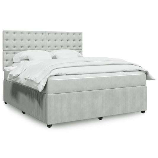 vidaXL Κρεβάτι Boxspring με Στρώμα Ανοιχτό Γκρι 180x200 εκ. Βελούδινο