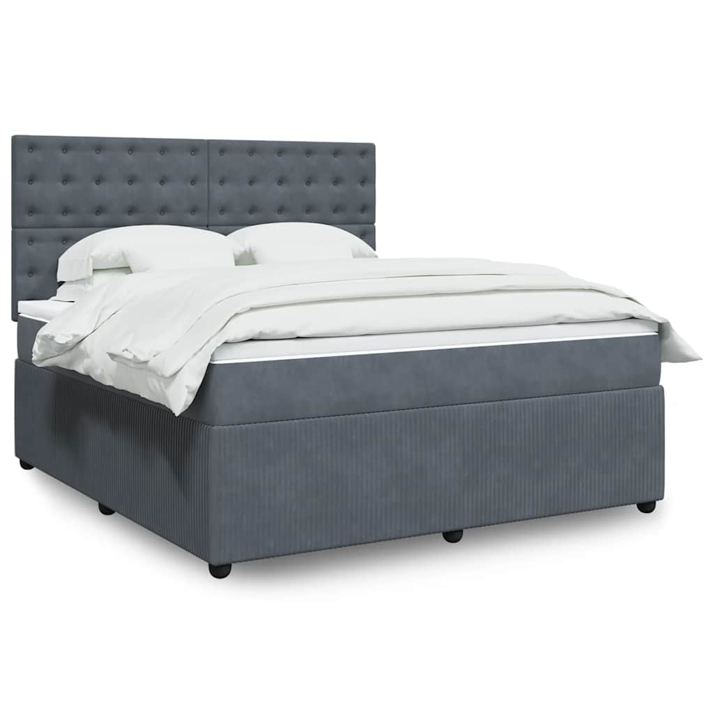 vidaXL Κρεβάτι Boxspring με Στρώμα Σκούρο Γκρι 180x200 εκ. Βελούδινο