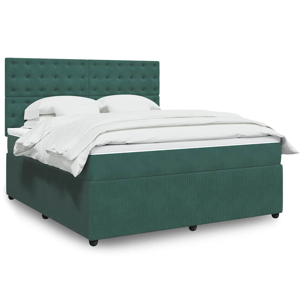 vidaXL Κρεβάτι Boxspring με Στρώμα Σκούρο Πράσινο 180x200εκ. Βελούδινο