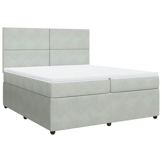 vidaXL Κρεβάτι Boxspring με Στρώμα Ανοιχτό Γκρι 200x200 εκ. Βελούδινο