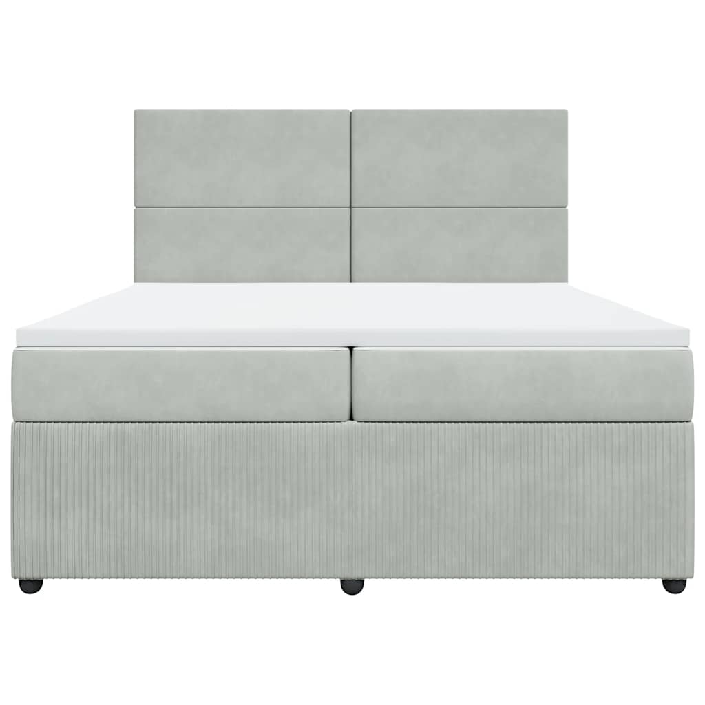 vidaXL Κρεβάτι Boxspring με Στρώμα Ανοιχτό Γκρι 200x200 εκ. Βελούδινο