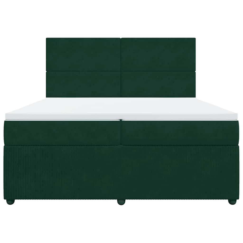 vidaXL Κρεβάτι Boxspring με Στρώμα Σκούρο Πράσινο 200x200εκ. Βελούδινο