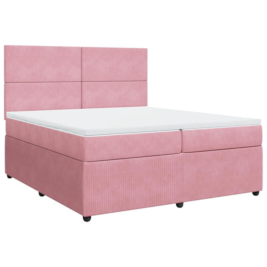 vidaXL Κρεβάτι Boxspring με Στρώμα Ροζ 200x200 εκ. Βελούδινο