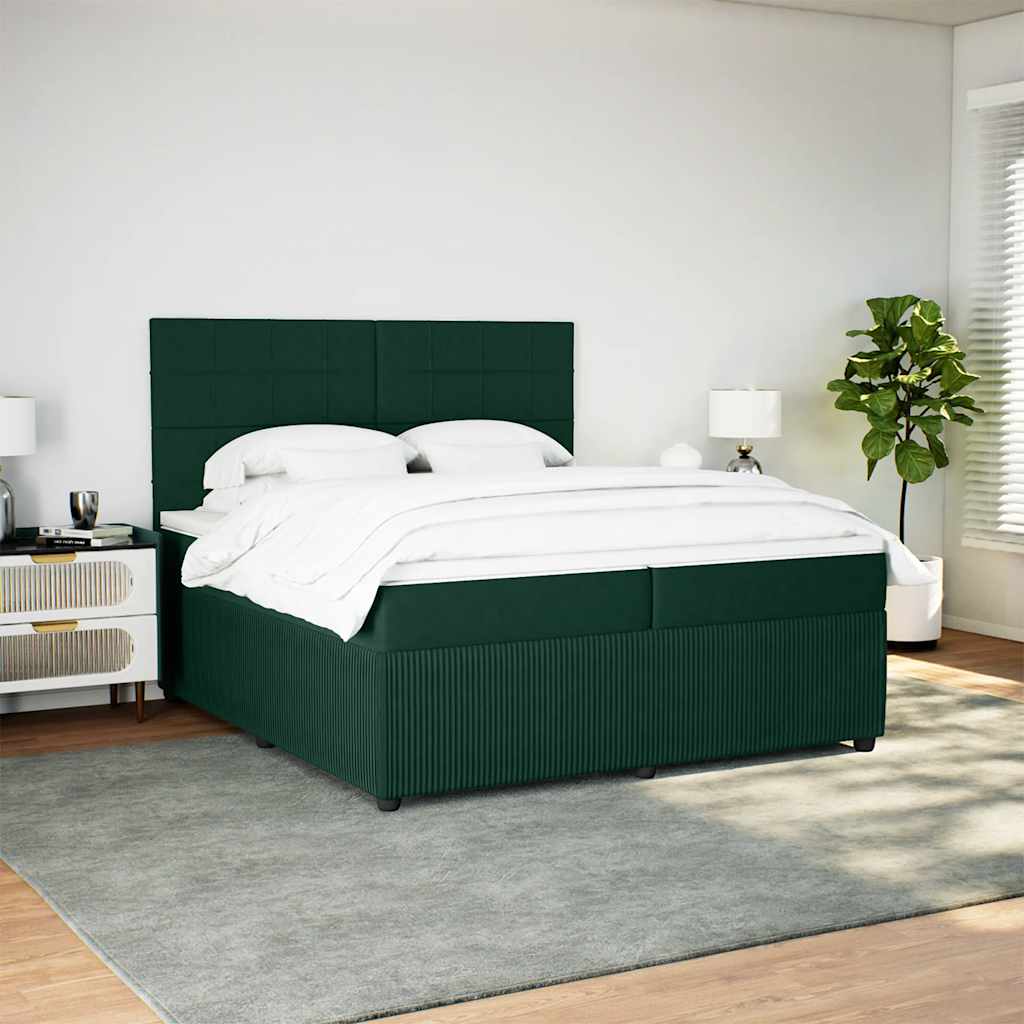 vidaXL Κρεβάτι Boxspring με Στρώμα Σκούρο Πράσινο 200x200εκ. Βελούδινο