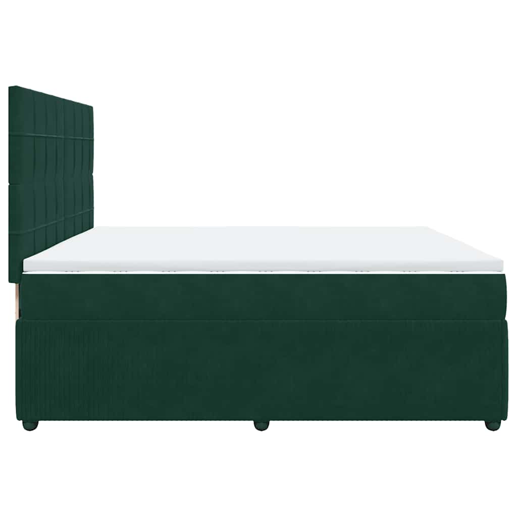 vidaXL Κρεβάτι Boxspring με Στρώμα Σκούρο Πράσινο 200x200εκ. Βελούδινο