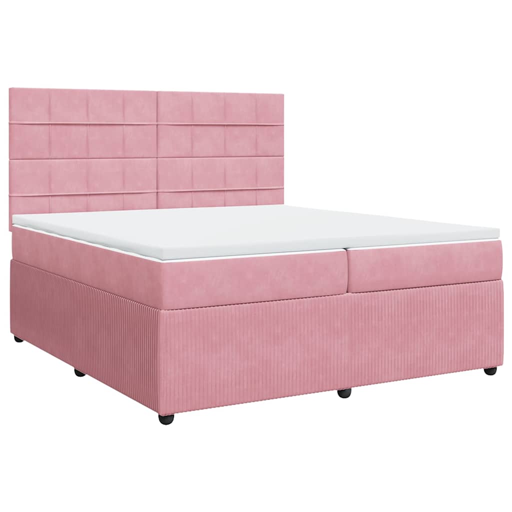 vidaXL Κρεβάτι Boxspring με Στρώμα Ροζ 200x200 εκ. Βελούδινο