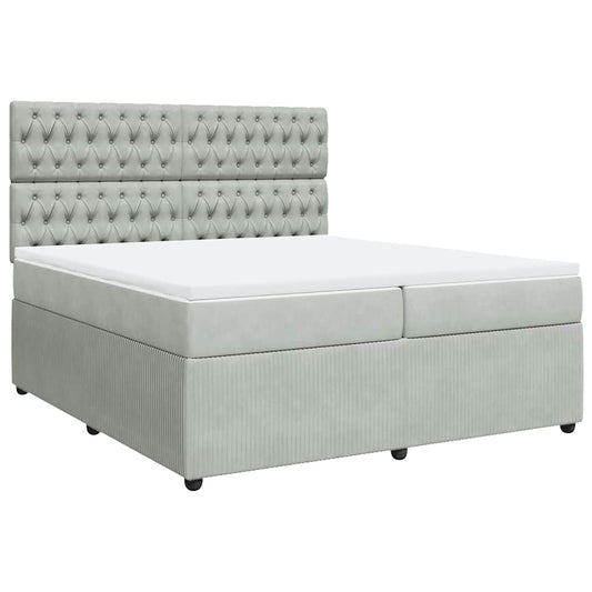 vidaXL Κρεβάτι Boxspring με Στρώμα Ανοιχτό Γκρι 200x200 εκ. Βελούδινο
