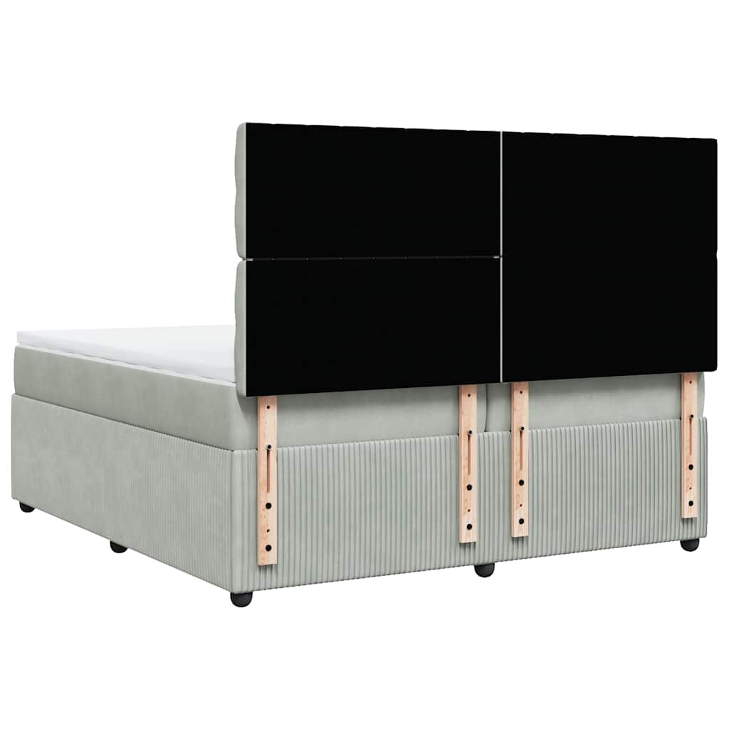 vidaXL Κρεβάτι Boxspring με Στρώμα Ανοιχτό Γκρι 200x200 εκ. Βελούδινο