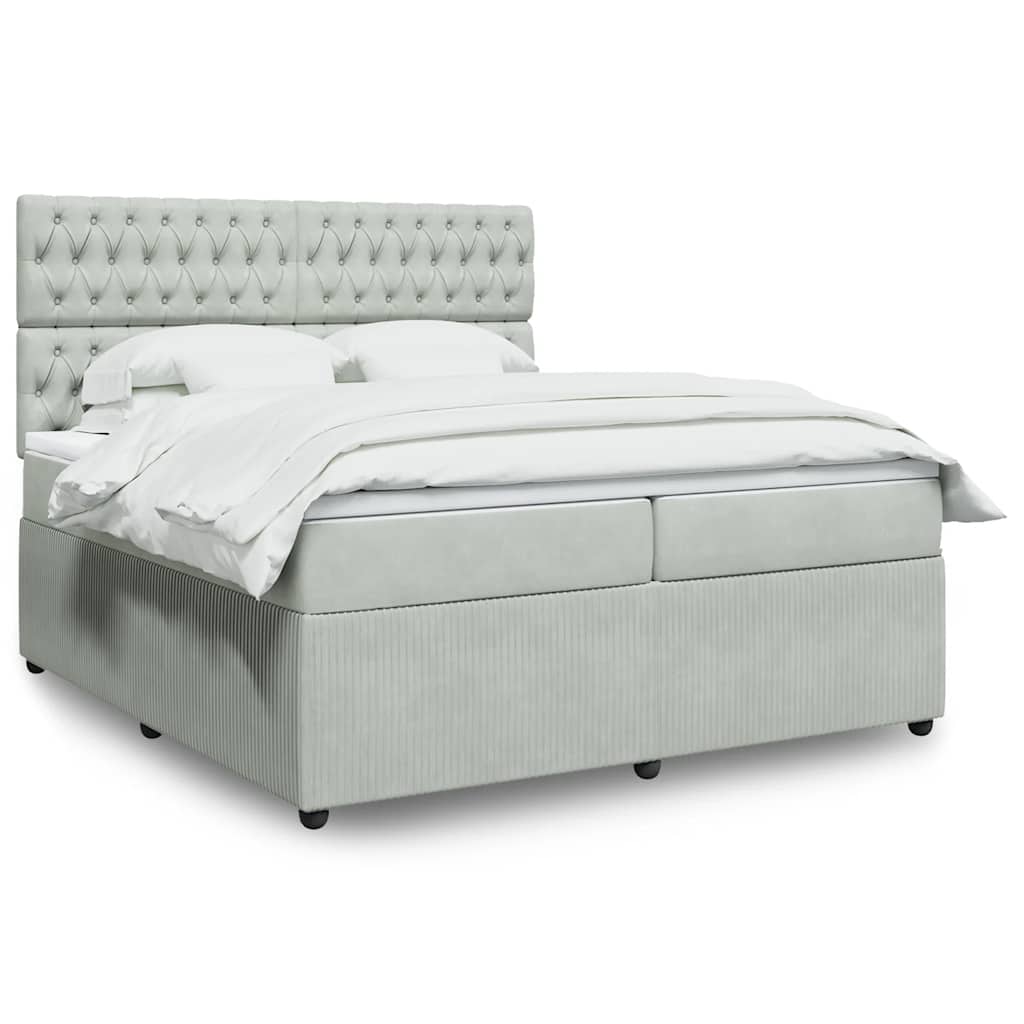 vidaXL Κρεβάτι Boxspring με Στρώμα Ανοιχτό Γκρι 200x200 εκ. Βελούδινο