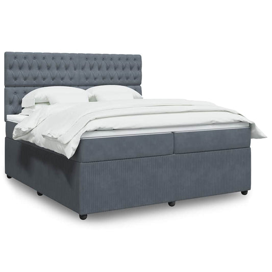 vidaXL Κρεβάτι Boxspring με Στρώμα Σκούρο Γκρι 200x200 εκ. Βελούδινο