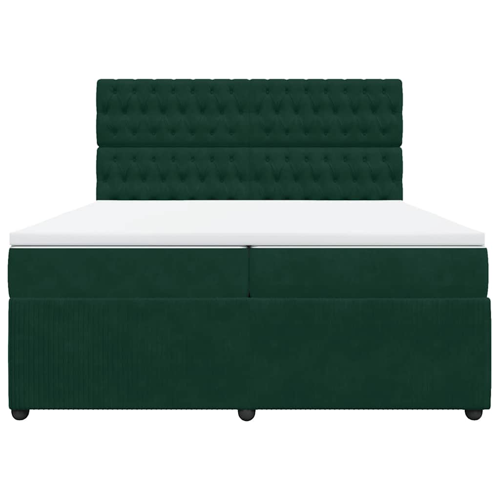vidaXL Κρεβάτι Boxspring με Στρώμα Σκούρο Πράσινο 200x200εκ. Βελούδινο