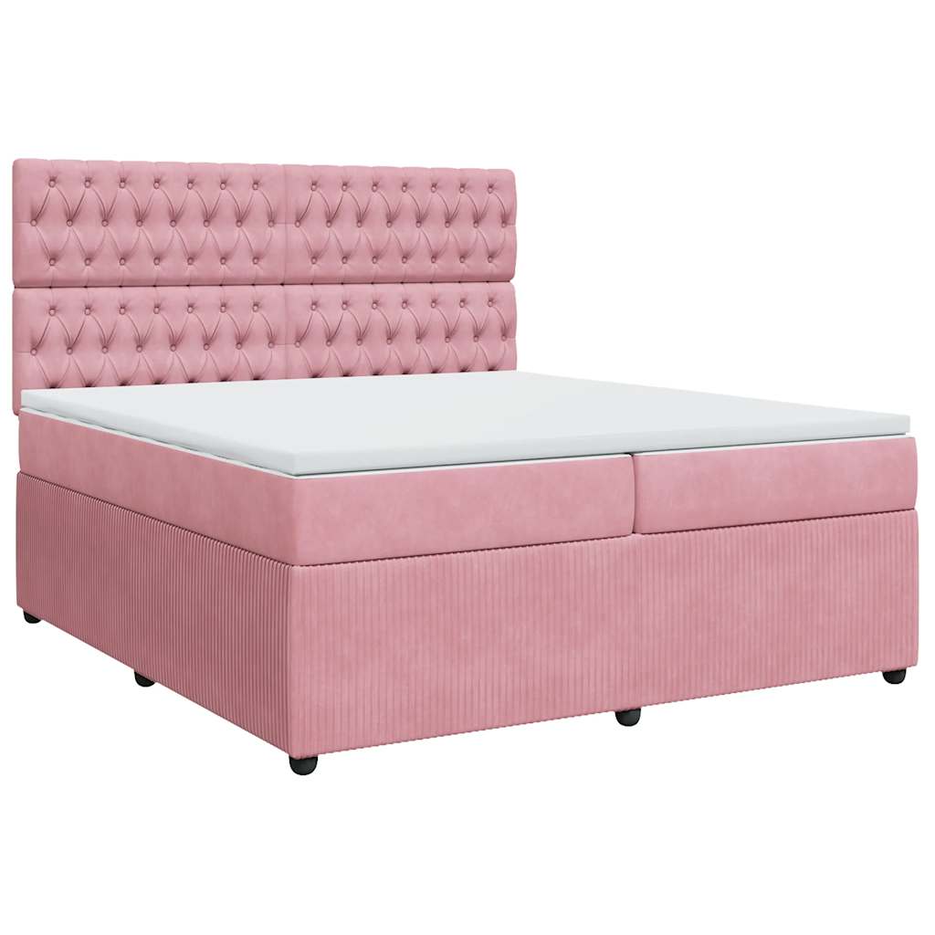 vidaXL Κρεβάτι Boxspring με Στρώμα Ροζ 200x200 εκ. Βελούδινο