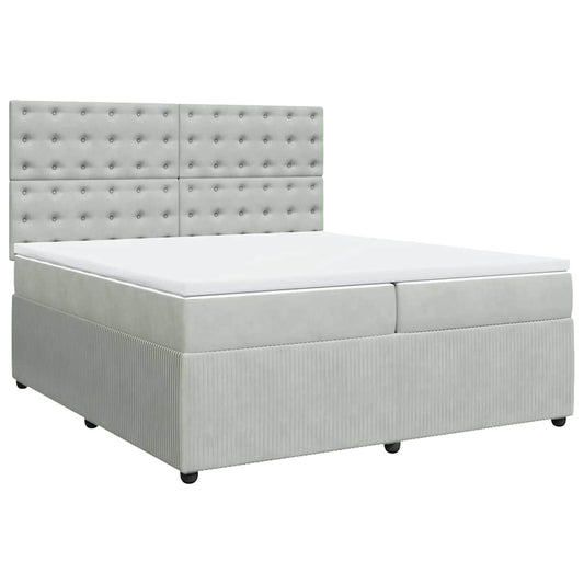 vidaXL Κρεβάτι Boxspring με Στρώμα Ανοιχτό Γκρι 200x200 εκ. Βελούδινο