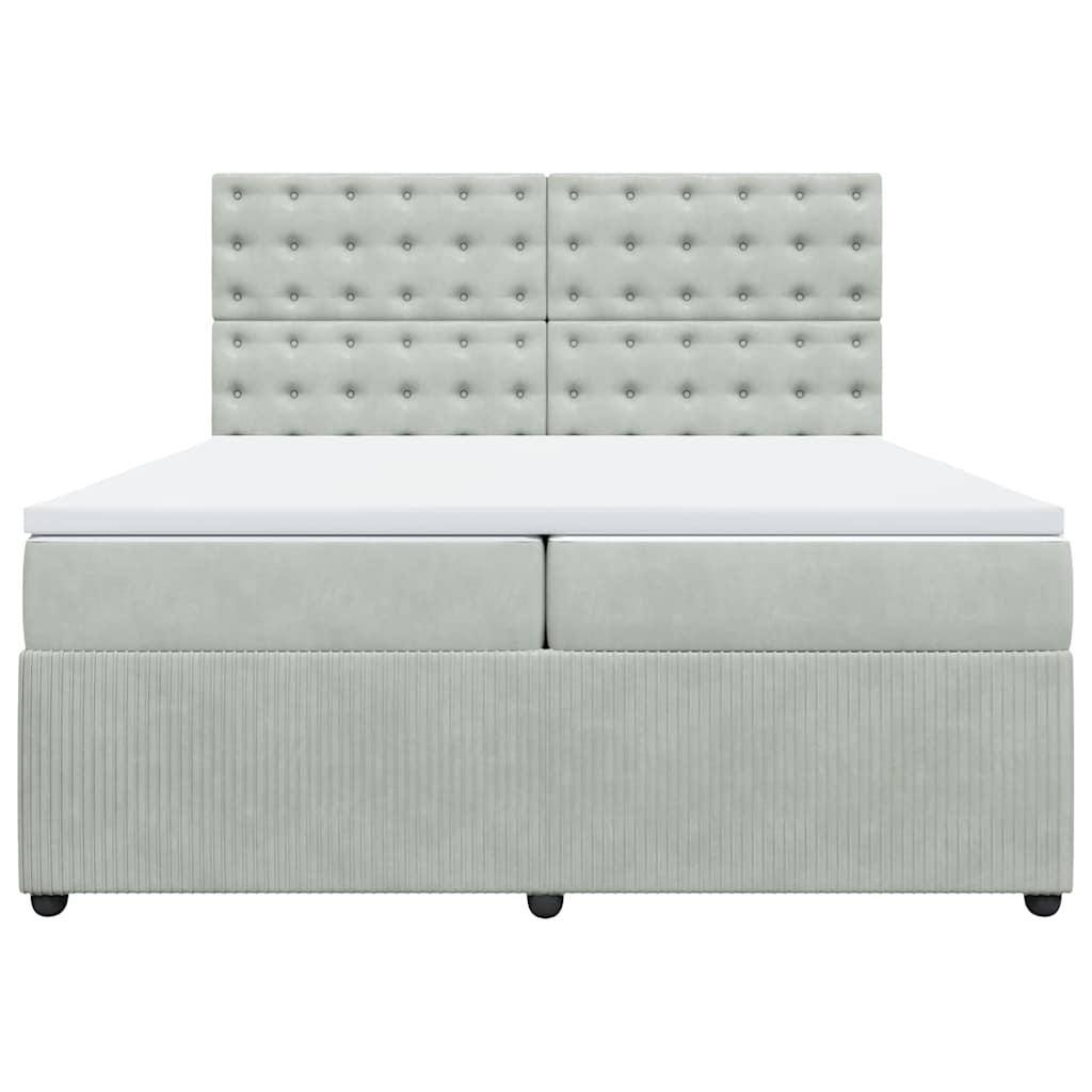 vidaXL Κρεβάτι Boxspring με Στρώμα Ανοιχτό Γκρι 200x200 εκ. Βελούδινο
