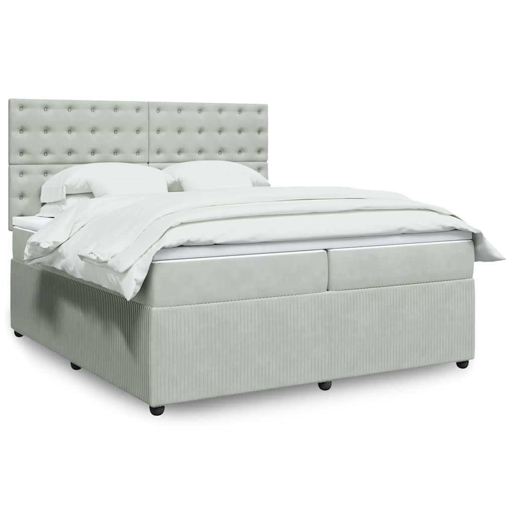 vidaXL Κρεβάτι Boxspring με Στρώμα Ανοιχτό Γκρι 200x200 εκ. Βελούδινο