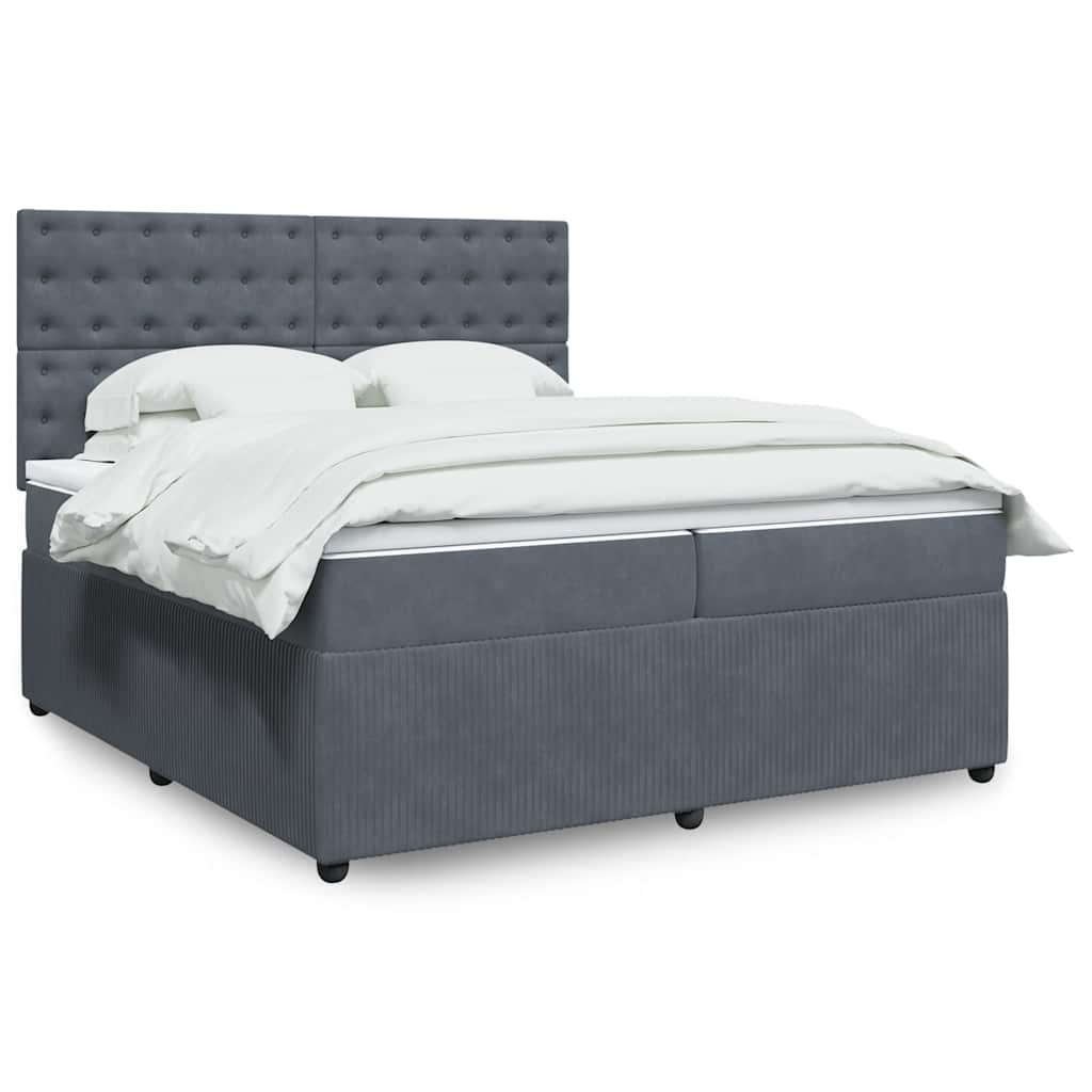 vidaXL Κρεβάτι Boxspring με Στρώμα Σκούρο Γκρι 200x200 εκ. Βελούδινο