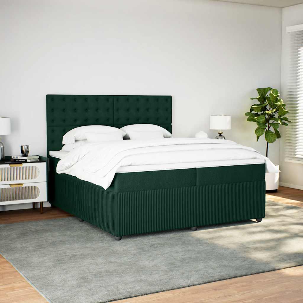 vidaXL Κρεβάτι Boxspring με Στρώμα Σκούρο Πράσινο 200x200εκ. Βελούδινο