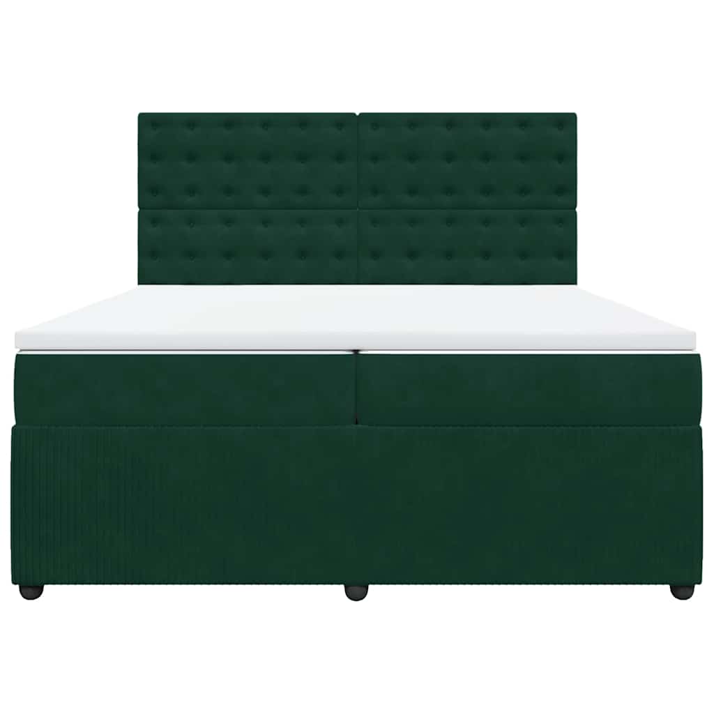 vidaXL Κρεβάτι Boxspring με Στρώμα Σκούρο Πράσινο 200x200εκ. Βελούδινο