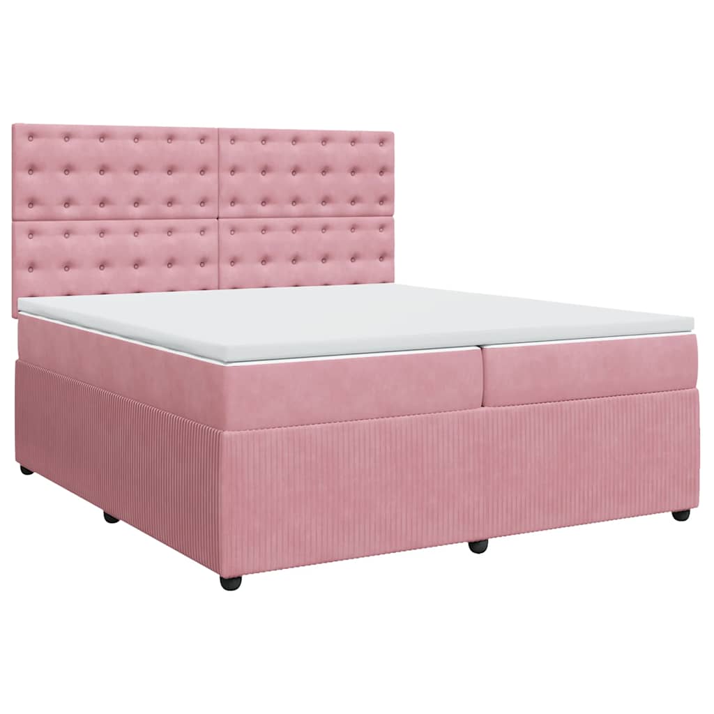 vidaXL Κρεβάτι Boxspring με Στρώμα Ροζ 200x200 εκ. Βελούδινο