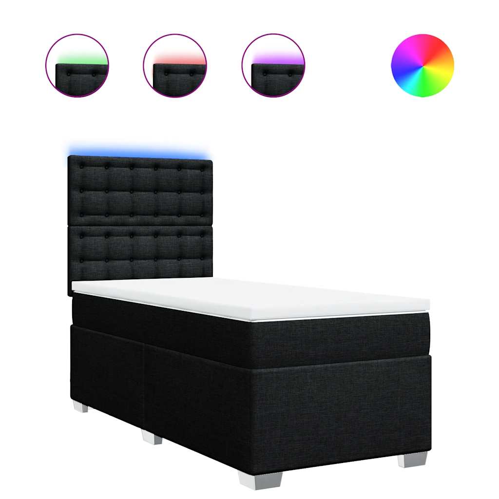 vidaXL Κρεβάτι Boxspring με Στρώμα Μαύρο 80 x 200 εκ. Υφασμάτινο