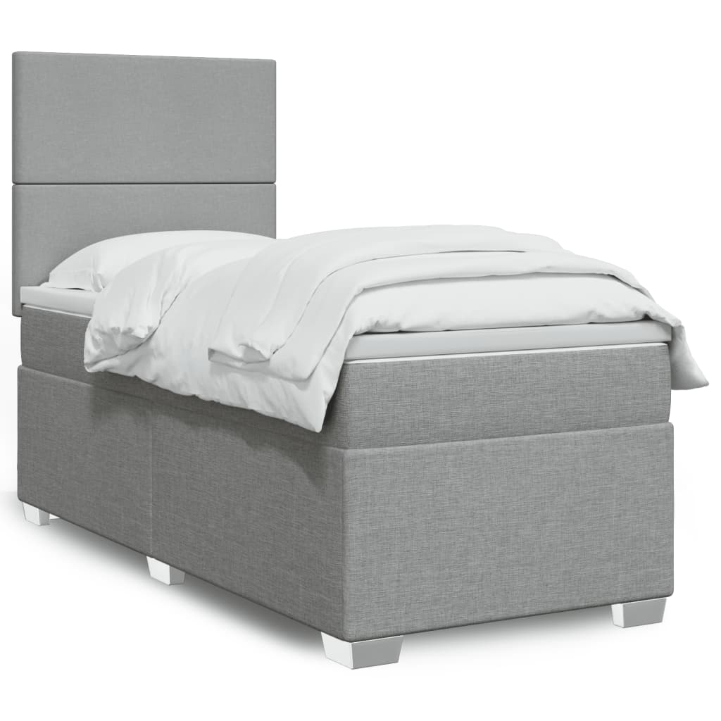 vidaXL Κρεβάτι Boxspring με Στρώμα Ανοιχτό Γκρι 90x190 εκ. Υφασμάτινο