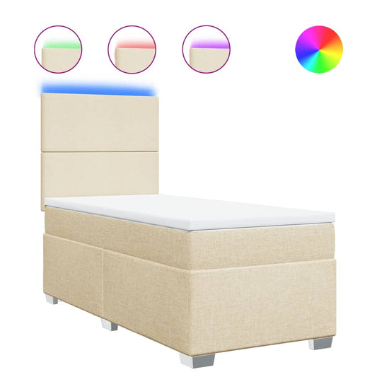 vidaXL Κρεβάτι Boxspring με Στρώμα Κρεμ 90x190 εκ.Υφασμάτινο