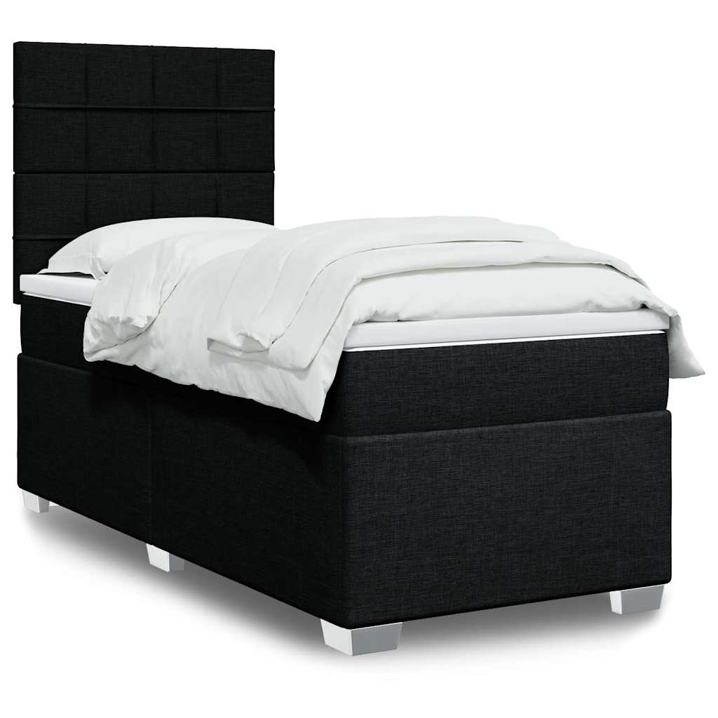 vidaXL Κρεβάτι Boxspring με Στρώμα Μαύρο 90x190 εκ.Υφασμάτινο