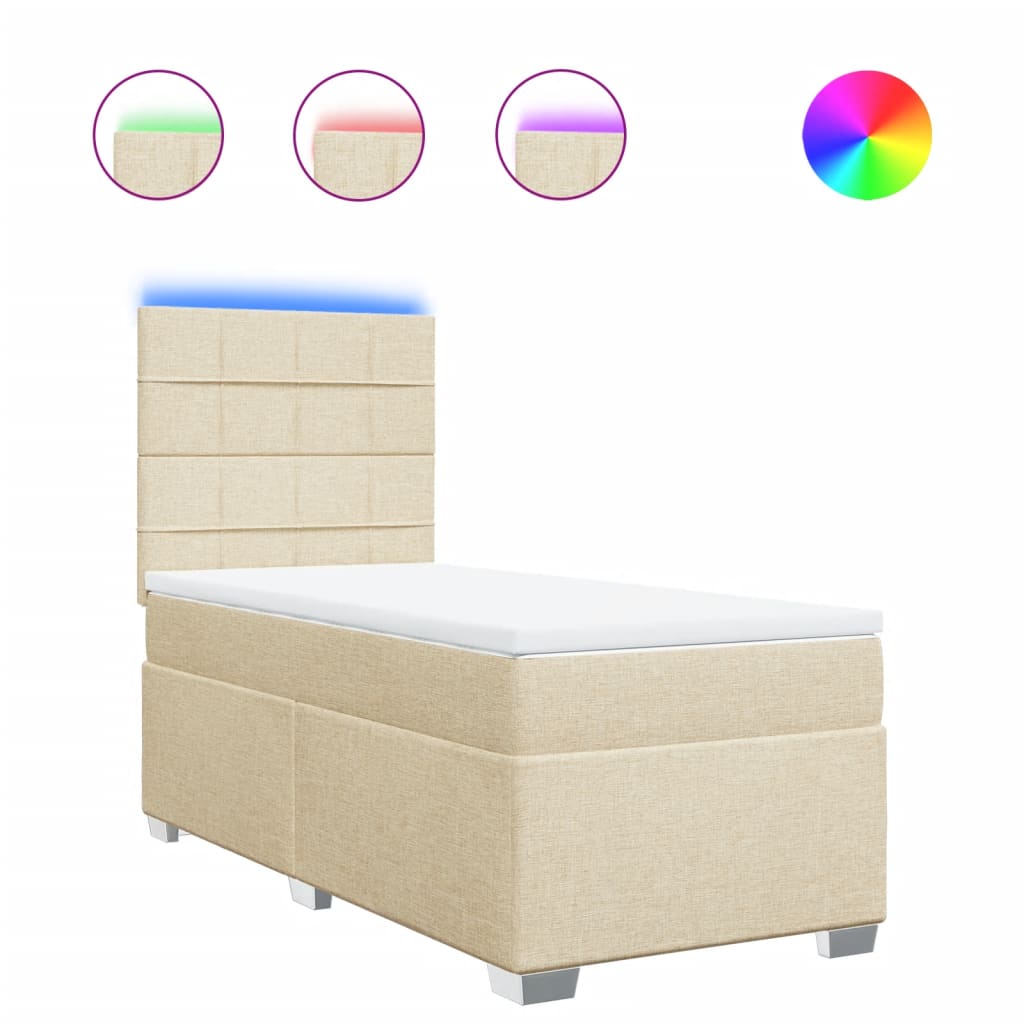 vidaXL Κρεβάτι Boxspring με Στρώμα Κρεμ 90x190 εκ.Υφασμάτινο