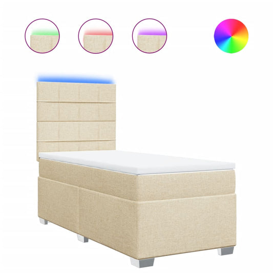 vidaXL Κρεβάτι Boxspring με Στρώμα Κρεμ 90x190 εκ.Υφασμάτινο