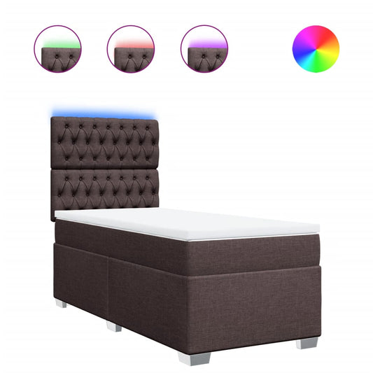 vidaXL Κρεβάτι Boxspring με Στρώμα Σκούρο Καφέ 90x190 εκ. Υφασμάτινο